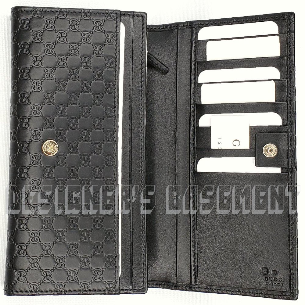 GUCCI black MICRO GUCCISSIMA leather LOGO snap flap Continental GG Wallet 449396 - Picture 4 of 6